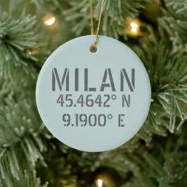 Milaan Italië Latitude en Lengtegraad Keramisch Ornament