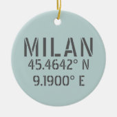 Milaan Italië Latitude en Lengtegraad Keramisch Ornament (Voorkant)