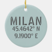 Milaan Italië Latitude en Lengtegraad Keramisch Ornament (Achterkant)