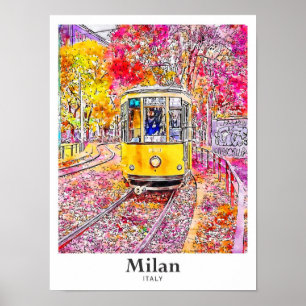 Milaan Italië Reizen Waterverf Hand getekend Poster