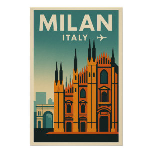 Milaan — Italië Retro Luchtvaartmaatschappij 60er Perfect Poster