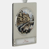 Milaan, Italië Travel Art Waterverf Ornament Verzilverd Banner Ornament (Rechts)