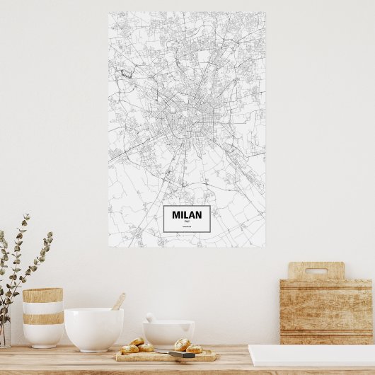 Milaan, Italië (zwart op wit) Poster (Keuken)