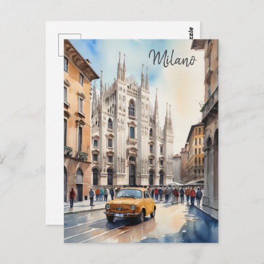 Milaan waterverf kunst briefkaart (Voorkant / Achterkant)