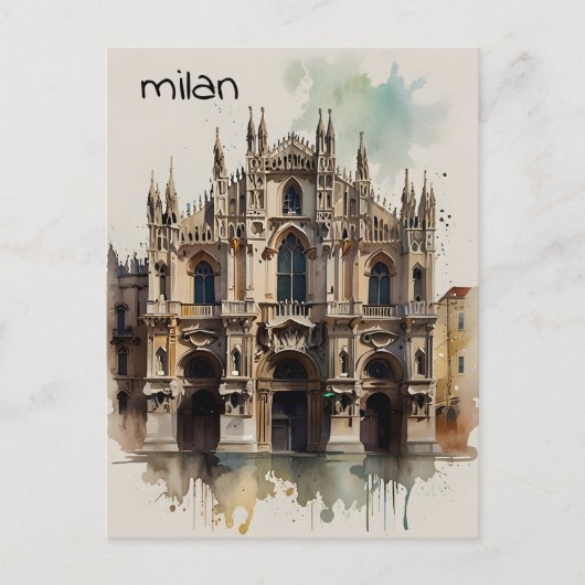 Milaan waterverf kunst briefkaart (Voorkant)