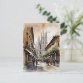 Milaan waterverf kunst briefkaart (Staand voorkant)