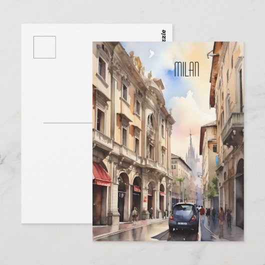 Milaan waterverf kunst briefkaart (Voorkant / Achterkant)