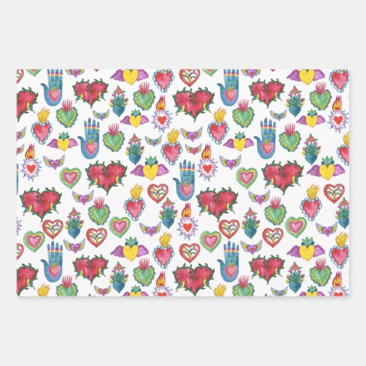 Milagros Flaming Hearts Waterverf Valentijnse  Lie Inpakpapier Vel (Voorkant 2)