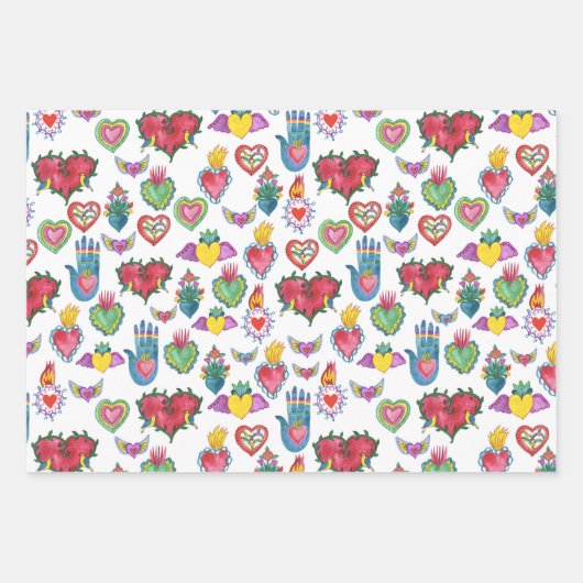 Milagros Flaming Hearts Waterverf Valentijnse  Lie Inpakpapier Vel (Voorkant)