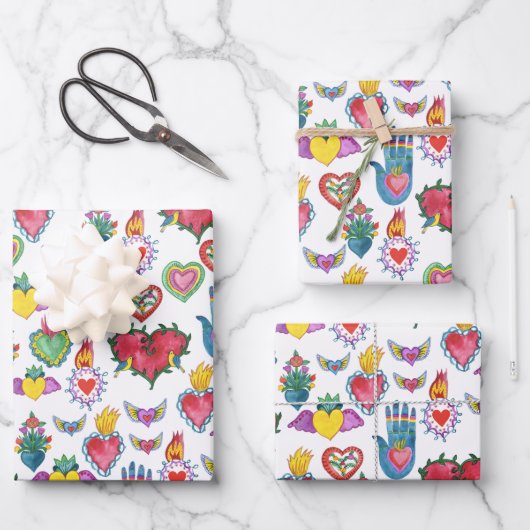 Milagros Flaming Hearts Waterverf Valentijnse  Lie Inpakpapier Vel (Voorkant)