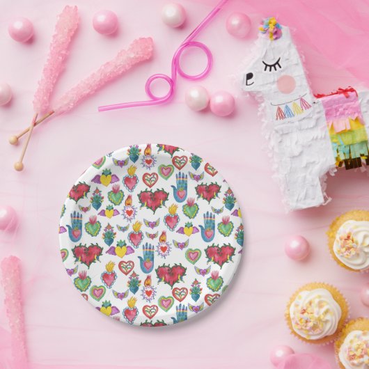 Milagros Flaming Hearts Waterverf Valentijnse Lie Papieren Bordje (Feest)