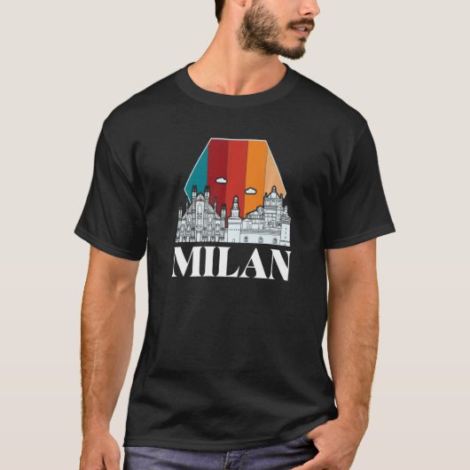 Milan Cathedral Retro Skyline Italië T-shirt (Voorkant)