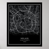 Milan City Map - Milan Black Map Poster (Voorkant)