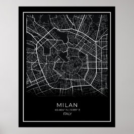Milan City Map - Milan Black Map Poster
