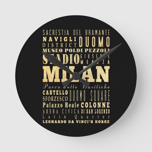 Milan City Typography Art Ronde Klok (Voorkant)