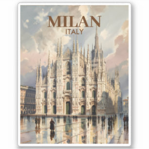Milan Dom van Milaan Vintage Reis Waterverfschilde Sticker