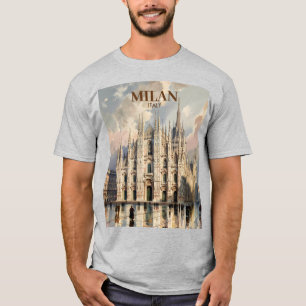 Milan Dom van Milaan Vintage Reis Waterverfschilde T-shirt