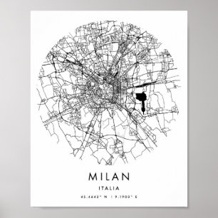 Milan Italia Minimal Modern Circle Street Map Poster