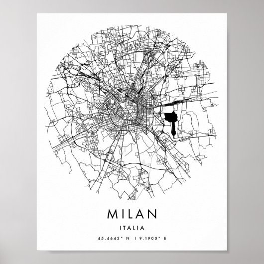 Milan Italia Minimal Modern Circle Street Map Poster (Voorkant)