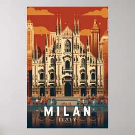 Milan Italië Duomo di Milano Reizen Kunst Vintage Poster