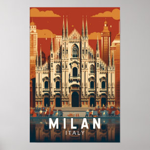 Milan Italië Duomo di Milano Reizen Kunst Vintage Poster