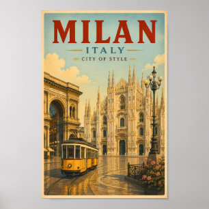 Milan Italië Kathedraal Illustratie Reis Kunst Poster