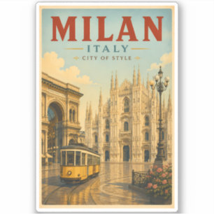 Milan Italië Kathedraal Illustratie Reis Kunst Sticker