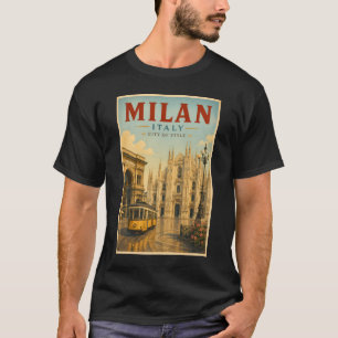 Milan Italië Kathedraal Illustratie Reis Kunst T-shirt