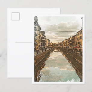 Milan Italië Mooie Kleur Potlood Stadslandschap Briefkaart