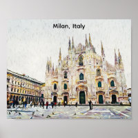 Milan Italië Olieverf Illustratie