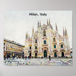 Milan Italië Olieverf Illustratie Poster