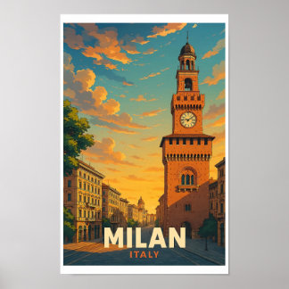 Milan Italië Oude Reisposter Castello Poster