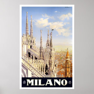 Milan Italië — vintage-reis Poster