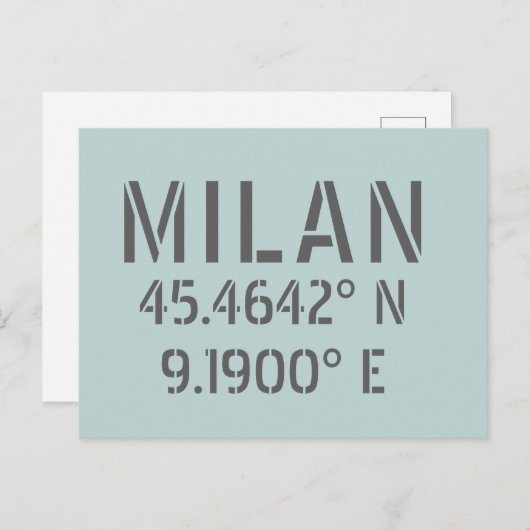 Milan Latitude Longitude Briefkaart (Voorkant / Achterkant)