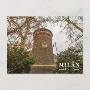 Milan Sforza Kasteeltoren door kale bomen Feestdagenkaart