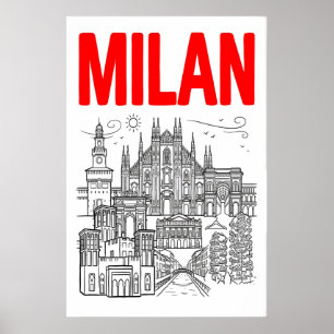 Milan Silhouette Muurkunst - Grafische Poster Stij