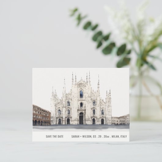 Milanese kathedraal Italië Waterverf behalve datum Briefkaart (Staand voorkant)