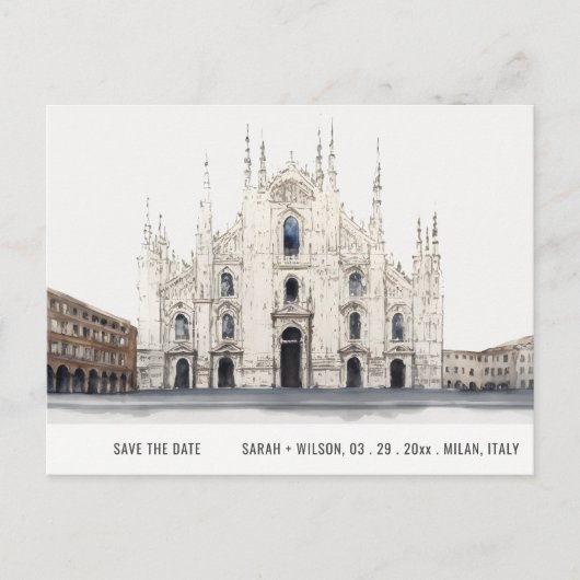 Milanese kathedraal Italië Waterverf behalve datum Briefkaart (Voorkant)