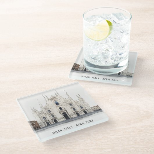 Milanese kathedraal Italië Waterverf Italiaans rei Glazen Onderzetter (Schuin)