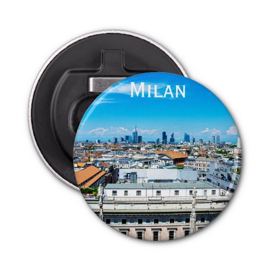 Milanese skyline in Italië Button Flesopener (Voorkant)