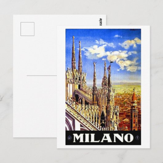 Milano Cathedral, Italië, landschap, oldtimers Briefkaart (Voorkant / Achterkant)