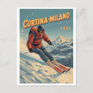 Milano Cortina 2026 Vintage Skioord geschenken Briefkaart