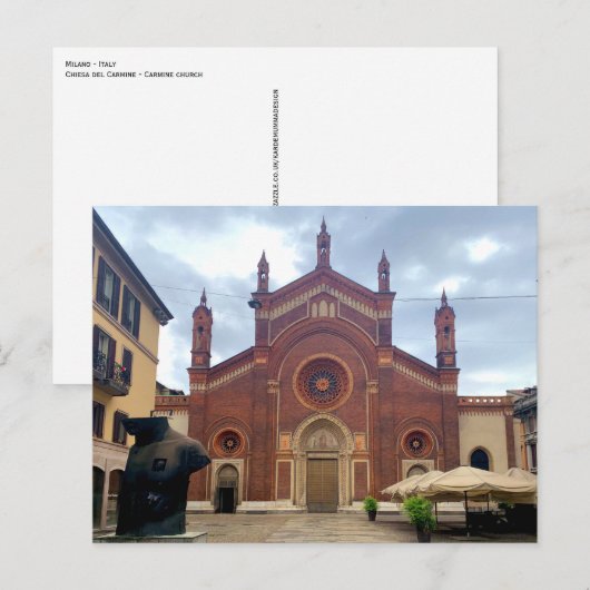 Milano, Italië - oude kerk, rode bakstenen Briefkaart (Voorkant / Achterkant)