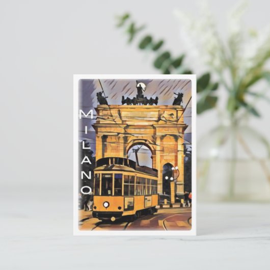 Milano - Tram e Arco della Pace - Briefkaart (Staand voorkant)