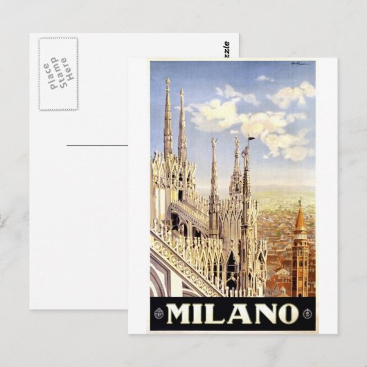 -Milano-Travel-poster. Briefkaart (Voorkant / Achterkant)