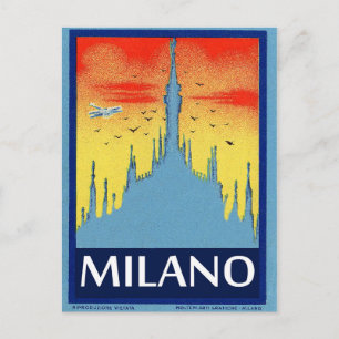 Milanokathedraal, silhouette, sunset, vintage-reis briefkaart