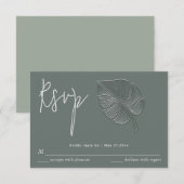 Milde eenvoudige geëmbosseerde tropische blad-RSVP RSVP Kaartje (Voorkant / Achterkant)