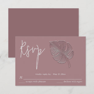 Milde eenvoudige geprägde tropische blad RSVP Kaartje