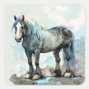 Milde Shire Horse Waterverf Blauw Vierkante Sticker