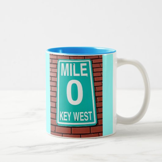 Mile Marker 0 Sign Tweekleurige Koffiemok (Rechts)